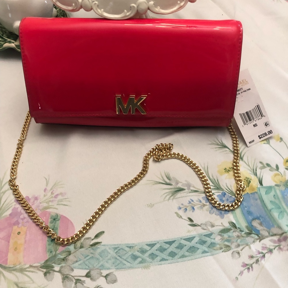 Michael Kors, pink ombre clutch patent purse 
NWT